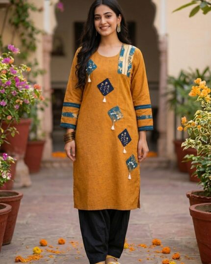 Golden Mustard Handcrafted Pret Kurti