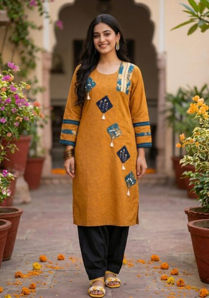 Golden Mustard Handcrafted Pret Kurti