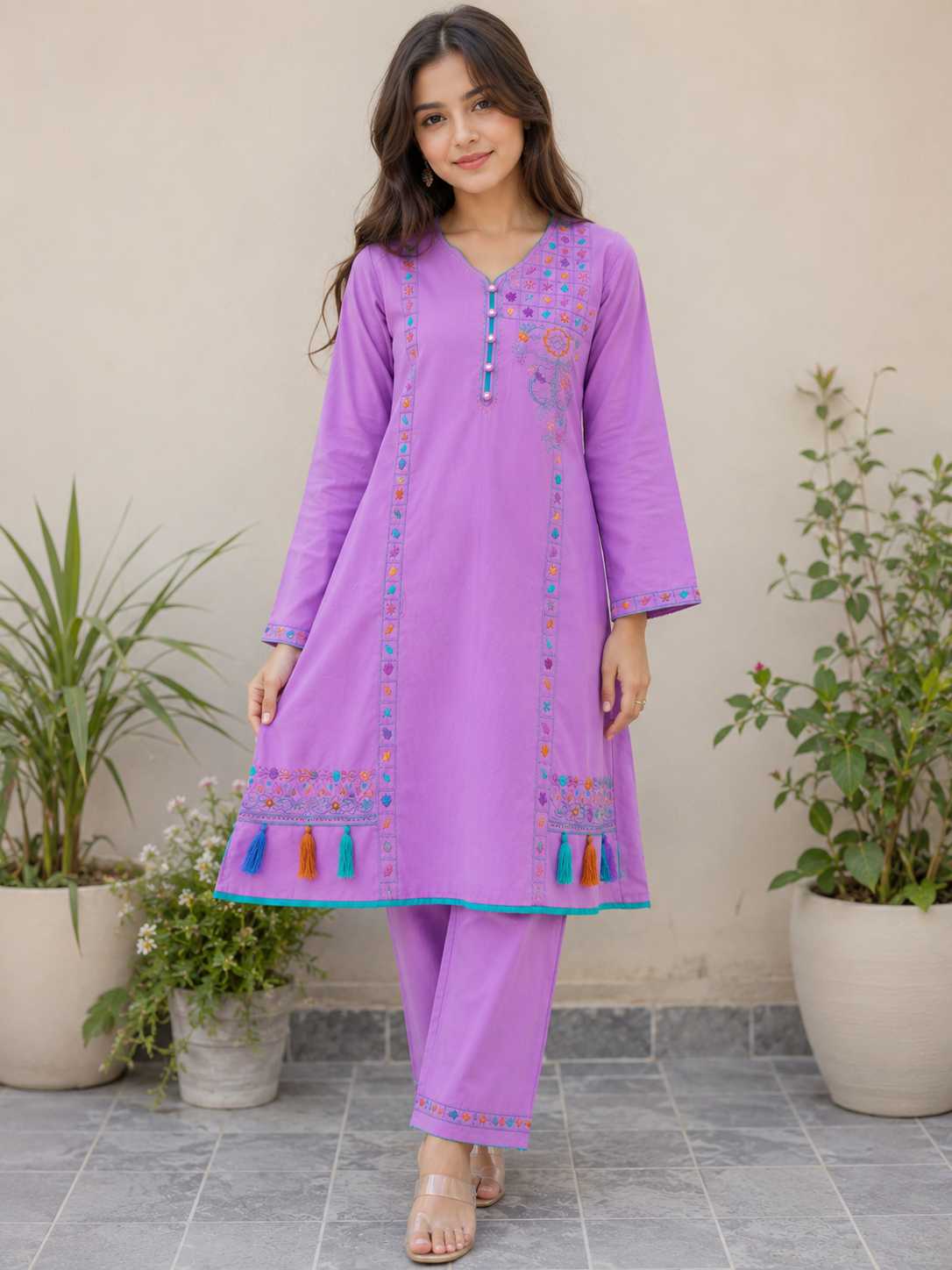 Lavender Blossom Embroidered 3-Piece Suit