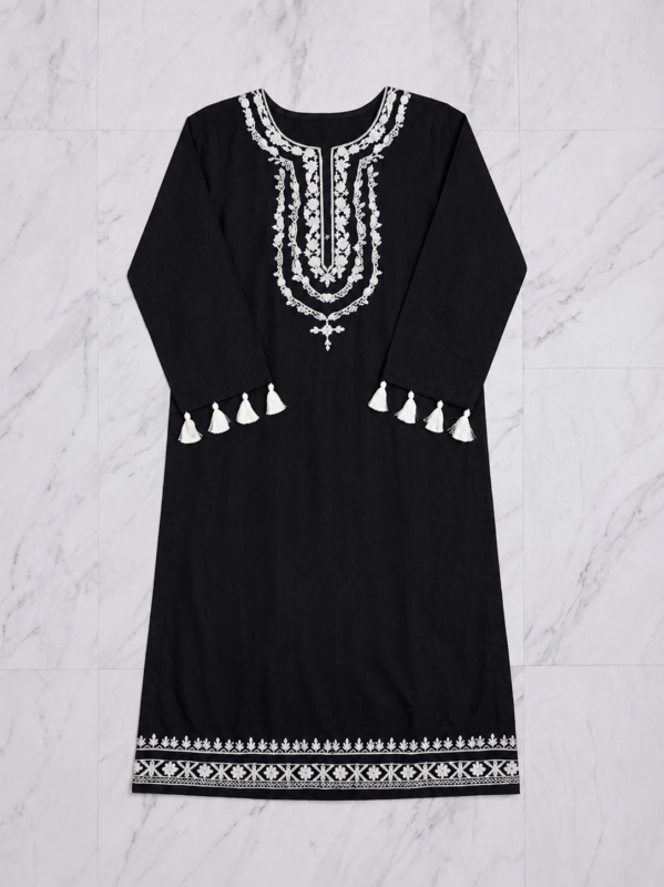 Black Embroidered 3-Piece Lawn Suit with Printed Dupatta