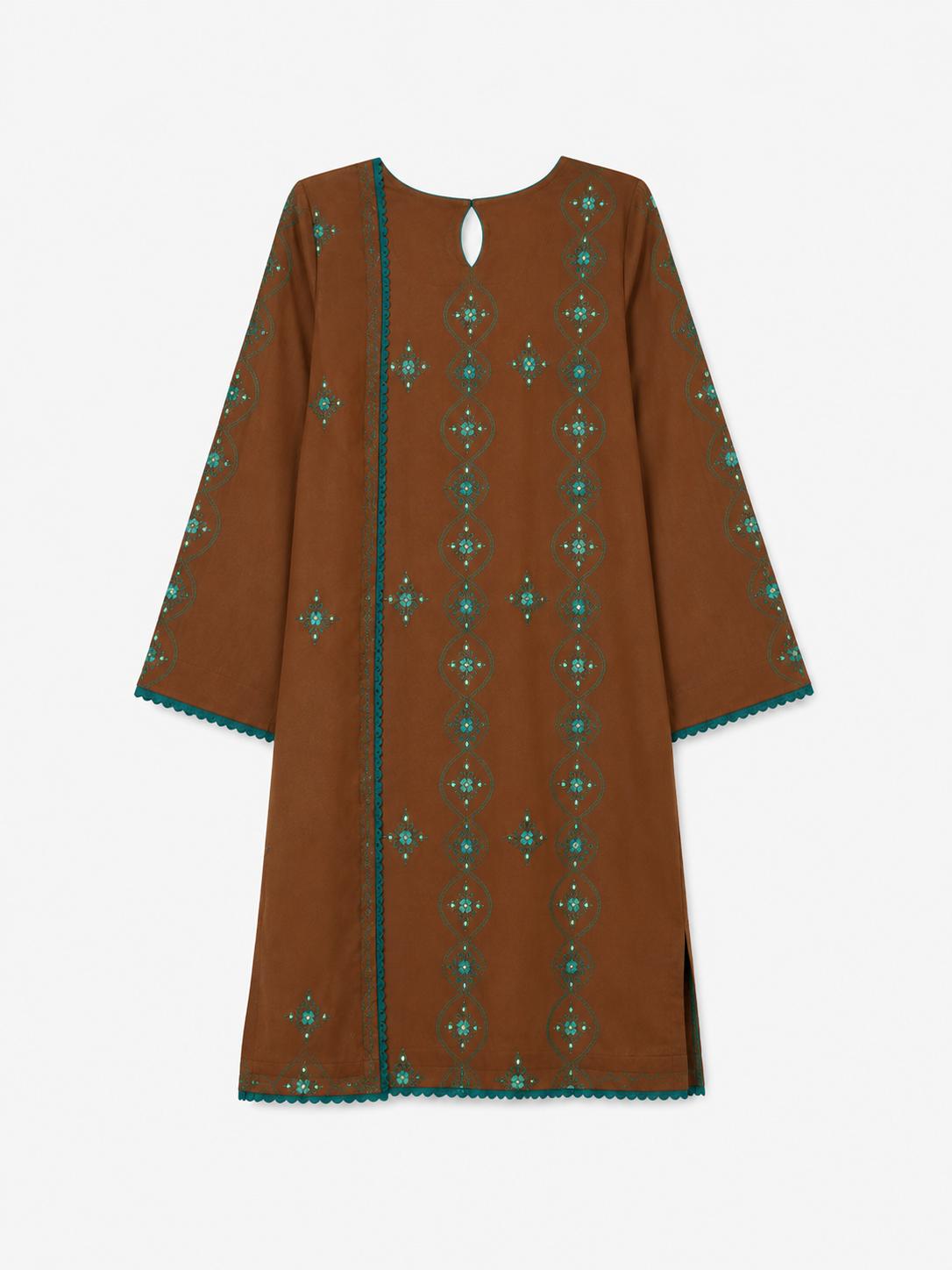 Brown Embroidered 3 Piece Suit