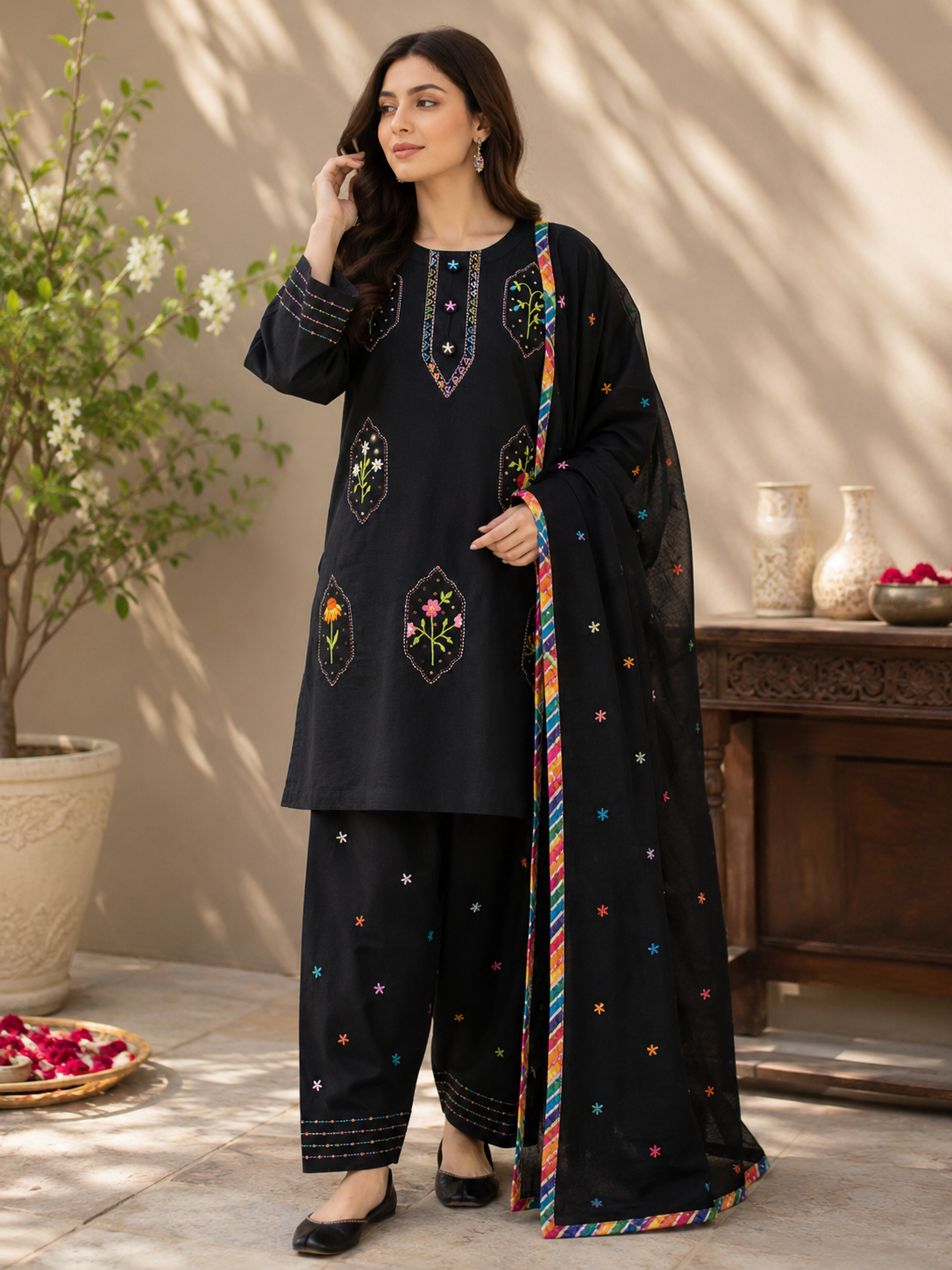 Handmade Black Embroidered 3 Piece Set