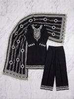 Black Embroidered 3-Piece Lawn Suit with Printed Dupatta