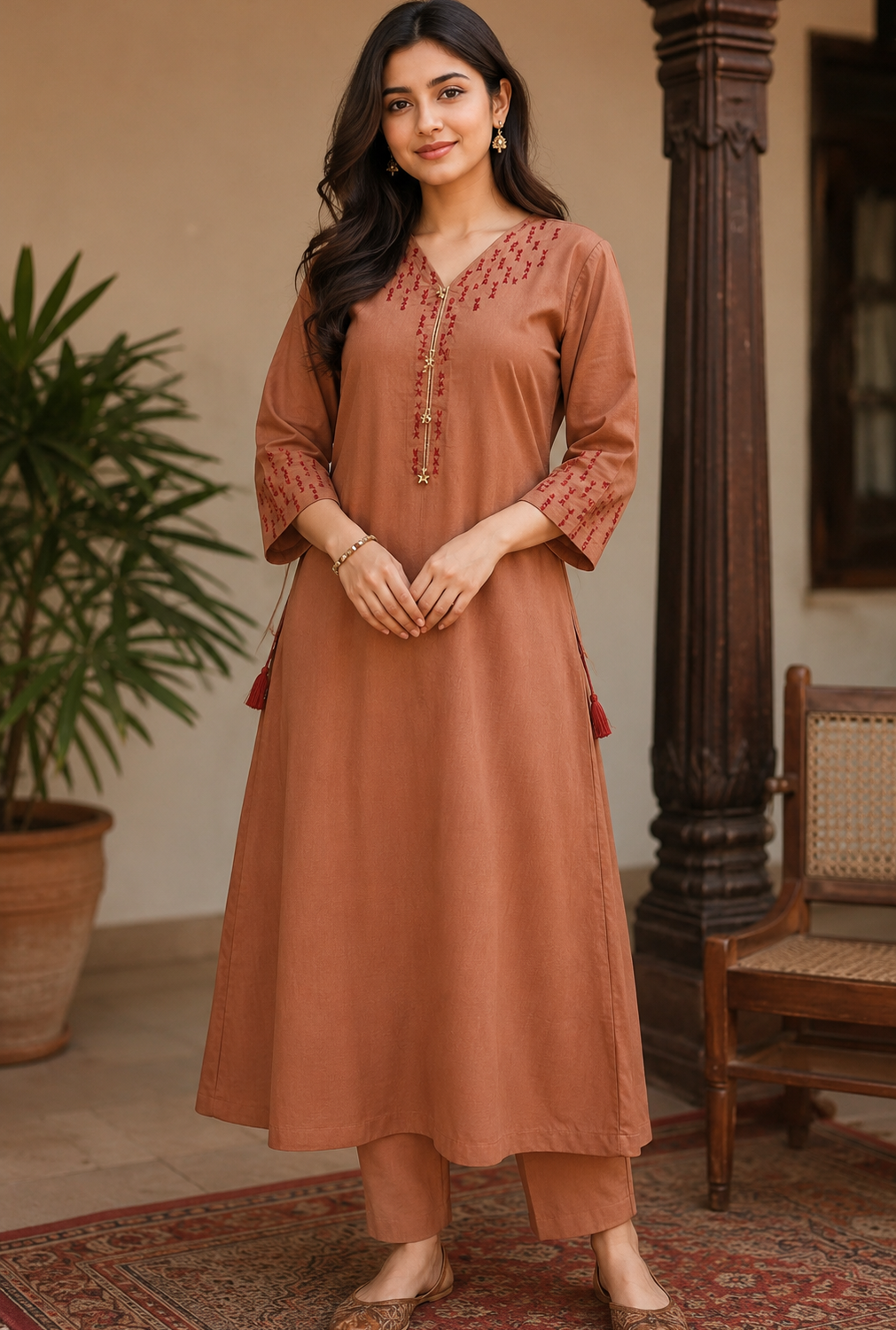 Cross Stitch Terracotta 3-Piece Suit