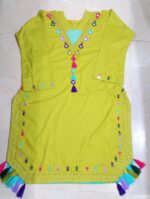 Lime Green Mirror Work & Tassel Embroidered Kurti