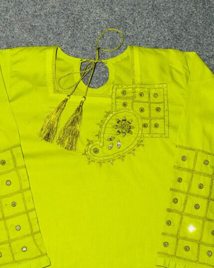 Lime Green Embroidered Mirror-Work Suit (3-PC)