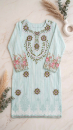 Lime Green Dori Thread Work Mirror Printing Suit with Tassel
