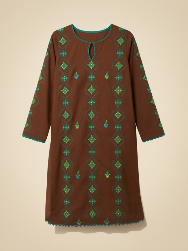 Brown Embroidered 3 Piece Suit