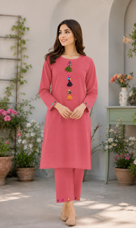 Pink 2-Piece Embroidered Lawn Suit