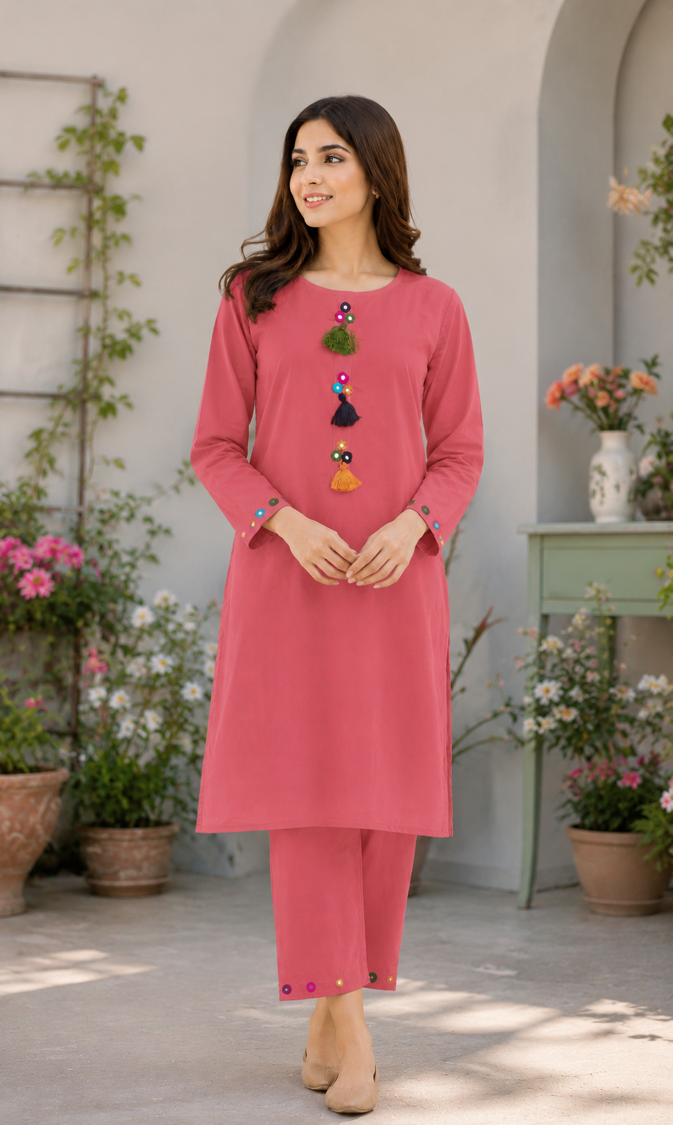 Pink 2-Piece Embroidered Lawn Suit