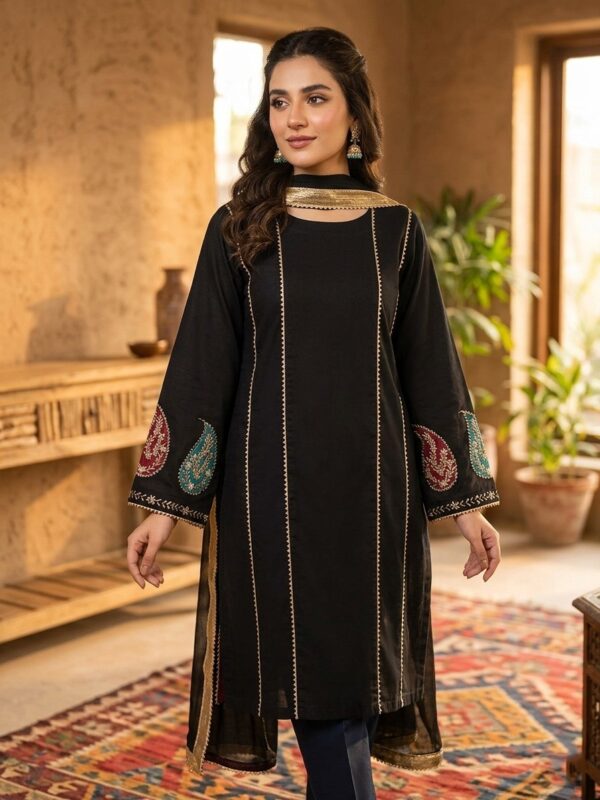 Black Embroidered 3 Piece Lawn Suit
